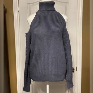 ZARA Turtle Neck Exposed Shoulders knit Blue Long Sleeve Sweater Small